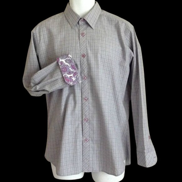 Jared Lang Gray Plaid Shirt Medium - Picture 1 of 5
